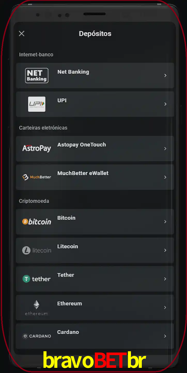 Você pode usar métodos alternativos de depósito.