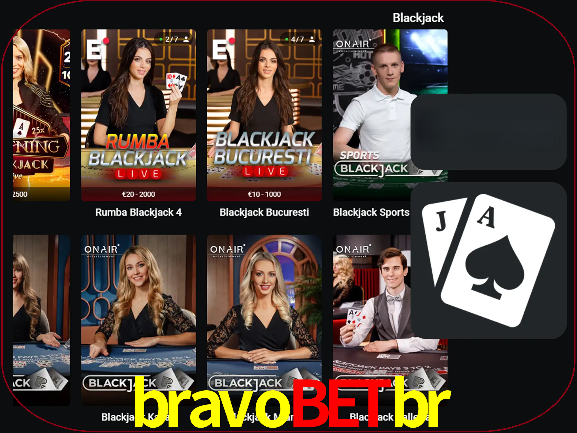 Escolha uma mesa completa de jogadores de blackjack.
